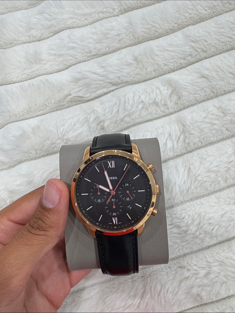 Fossil Black Dial Chronograph Watch with Rose Gold accents